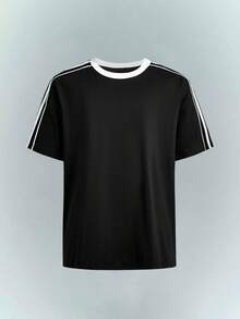 Driftmere 2 Peças Camiseta de Manga Curta Masculina, Camiseta Básica de Cor Contrastante, Estilo de Rua Casual com Listras e Retalhos, Lavável em Máquina, Adequada para Uso Diário, Transporte, Passeios de Lazer - Multicolorido - Visão 11