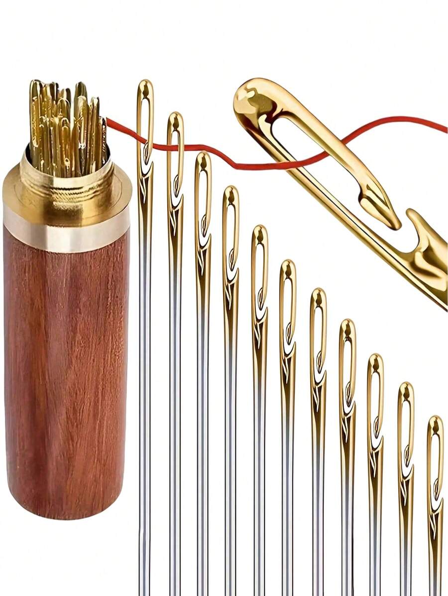 12pcs Stainless Steel Easy Thread Side Hole Sewing Needles, Hand Stitching Pins For Seniors, DIY Home Craft Supplies - White, Stitching Pins - Multicolor - View 1