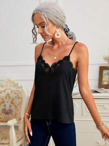 SHEIN Frenchy 女士100%纯棉蕾丝边吊带背心 - 优雅法式风格，适合度假海滩装、西部音乐节、锐舞派对、夏季假期、热带海滩之旅、毕业季、通勤及外出穿着 - 彩色 - 查看 4