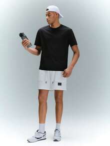 Driftmere Men Letter Patched Drawstring Waist Shorts - White - View 9