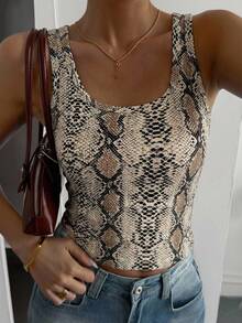 DAZY Women's Snake Skin Print Fitted Fashionable Versatile Camisole - Brown - View 5