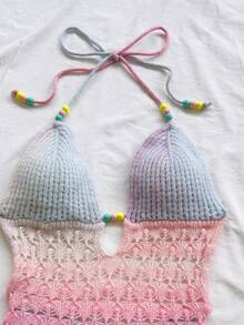 Soleia Women's Vacation Casual Backless Halter Knit Dress Crochet Maxi Dress Summer Maxi Dress Beach Maxi Dress Crochet Dress Vacation Dress In Fall/Winter - Multicolor - View 4