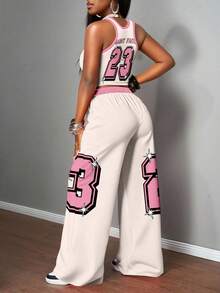 Slaydiva Light Yellow Set/Going Out Set For Women/Women's Casual Streetwear Camisole And Loose-Fitting Pants Two Pieces Suit / Y2k Clothing / Streetwear / Women's Two Pieces Suits / Back To School / Casual Streetwear / Hip-Hop Suits /NO.23&SAINT FAITH Graphic - Multicolor - View 2