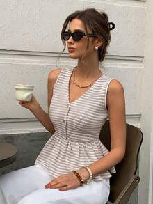 Elyressa Women's Knitted Sleeveless Summer Casual Vacation T-Shirt - Apricot - View 3