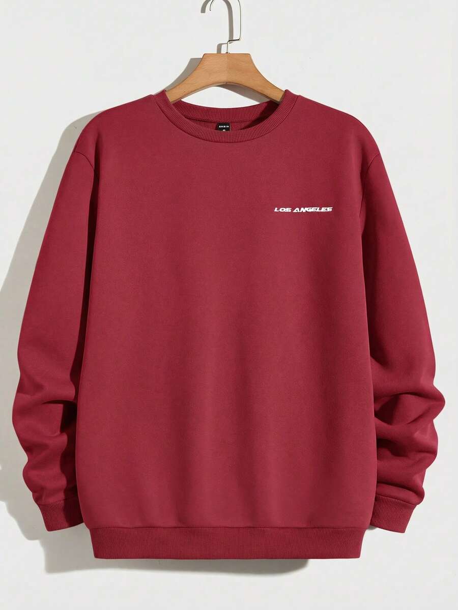Manfinity Unisex Áo sweatshirt nam dài tay cổ tròn in chữ, kiểu dáng thường ngày, thích hợp mặc hàng ngày. - Đỏ - Xem 1