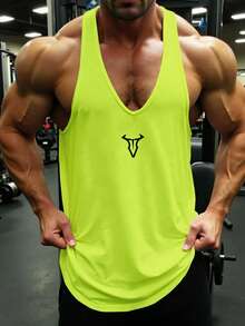 GymBeat 男士公牛印花荧光绿休闲背心 - 青檸色 - 查看 4