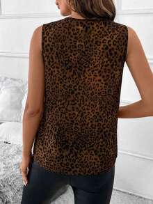 SHEIN Clasi Women's Leopard Print Ruffle V-Neck Sleeveless Blouse - Rust Brown - View 2