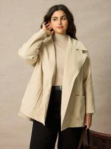 Juhart Plus Size Women's Regular Fit Fawn Long Sleeve Casual Commuter Coat, Autumn/Winter - Apricot - View 3