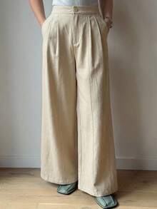 DAZY Women's Solid Color Split Wide Leg Casual Pants, Spring/Summer - Khaki - View 3