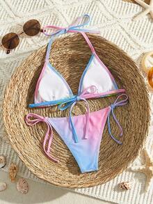 SHEIN Swim Plus Size Swimwear Set, Faux Pearl Embroidery Printed Pattern, Sweet European And American Style - Multicolor - View 2