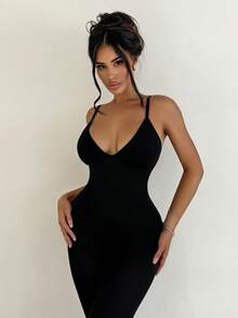 Sirith Women's Seamless Solid Color Jumpsuit - Black - View 6