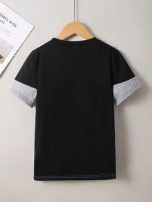 SHEIN Mirajuku 男童春夏圆领撞色城市字母印花休闲T恤 - 深灰色 - 查看 2