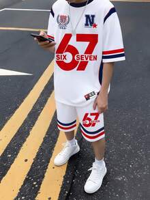 青少年男童休闲67印花短袖T恤套装 - 彩色 - 查看 1