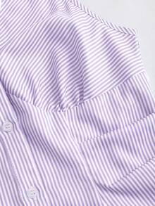 Sweetra 女士夏季无袖衬衫，小众设计度假休闲性感修身蓝色条纹外套上衣，新款简约露背修身上衣 - 紫色 - 查看 4