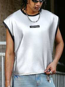 PAVTROS 男士街头时尚反光材质背心，反光街头服饰，适合日常穿着、与朋友聚会、送给男友/老公的礼物、周年纪念街头服饰上衣，男士无袖露脐背心，宽松街头服饰上衣，男士露脐T恤 - 彩色 - 查看 3