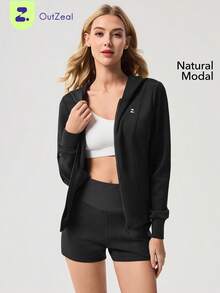 OutZeal Women Sports Jacket Black Daily Casual Model Hooded Zip-Up Active Tops - Black - View 10