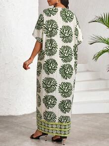 SHEIN Lady Đầm nữ in họa tiết toàn thân, thích hợp cho kỳ nghỉ, phong cách thường ngày. - màu xanh lá - Xem 2