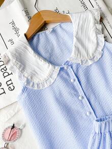 Genkimix Kids Elegant Striped Sleeveless Blouse & A-Line Skirt 2-Piece Set For Tween GirlsSuitable For Daily, Casual And Commuting Wear, Summer - Blue - View 4