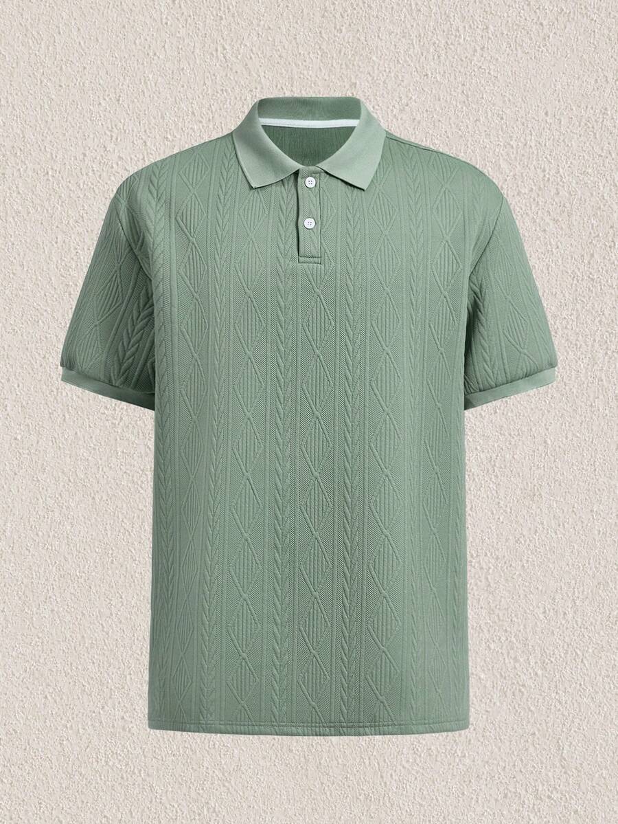 Mercer Haus Men's Textured Design Polo Shirt , Suitable For Summer Tropical Holiday Vacation In Hawaii. - Green - View 1