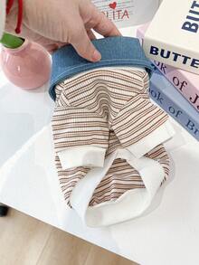 PETSIN 1pc Pet Stripe Fashion Fake Two Pieces Top Embroidered Letters Spring/Summer Thin Style Cat/Dog Universal Clothes - Coffee bar - View 8