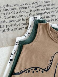 SHEIN Playful Pals 3pcs Baby Boy Cartoon Dinosaur Print Bodysuit Set - Multicolor - View 5