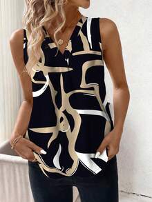 SHEIN Clasi Plus Size Sleeveless Allover Print Casual Vacation Shirt - Black - View 4
