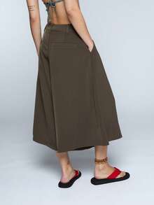 COUREZ Short taille basse à coupe ballon extrême / Vêtements printemps Y2K pour femmes, short plissé mignon marron, short mi-long, tenues de sortie, tenues de vacances, tenues d'été - Vert - Voir 3