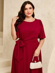 Enliva Vestido cruzado elegante de unicolor para tallas grandes - Burdeos - Ver 5