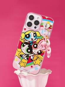 THE POWERPUFF GIRLS X SHEIN 花朵、泡泡、绒毛图案彩绘时尚吊坠，搭配闪亮手机壳 - 彩色 - 查看 2
