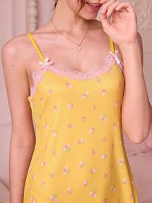 Bonmuse Váy ngủ hai dây gợi cảm CottageSlumber dệt kim ren hoa viền nơ cho nữ - Màu vàng - Xem 4