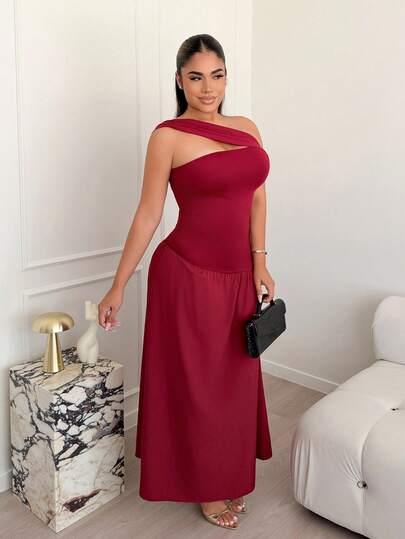 Maria Perezxox 女士斜肩修身抹胸连衣裙