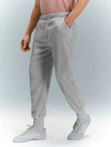 Driftmere 男士纯色斜口袋抽绳腰裤，适合秋季 - 淺灰色 - 查看 1