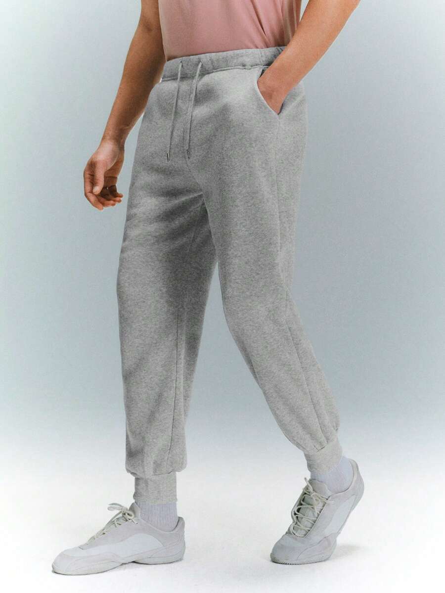 Driftmere 男士纯色斜口袋抽绳腰裤，适合秋季 - 淺灰色 - 查看 1