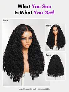 ALL READY WIG 13x4 预剪预拔预漂白自然黑缅甸卷发混合纹理假发，带手指卷曲发尾，适合所有头围，透明蕾丝，100%真人发 - SNatural - 查看 4