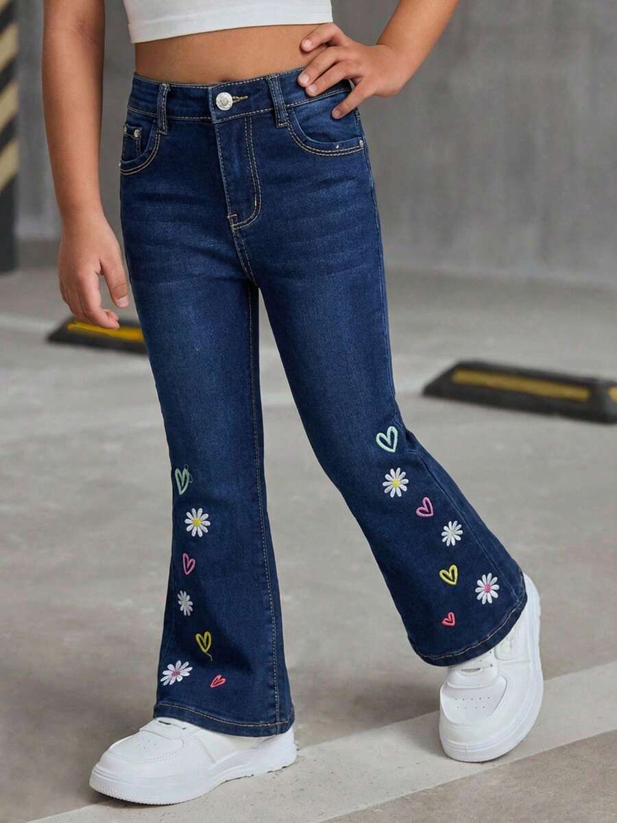 Pantalon acampanado para niña con corte moderno - Azul lavado oscuro - Ver 1