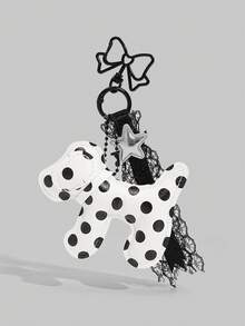 ROMWE 1个可爱黑白斑点狗皮革包挂饰，卡通星星钥匙扣，完美的生日和节日礼物，适合女性日常穿搭 - 多色A - 查看 1