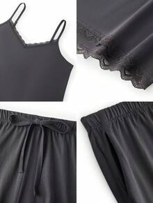 LUVLETTE Plus Size Summer Women Dark Gray Soft 100% Pure Cotton Pajamas Sets Lace Cami & Shorts PJ Set Lounge Set Lingerie Pajama Sets For Women Curvy Talla Grande PyjamaMatching Sets Cotton Pajamas - Grey - View 8
