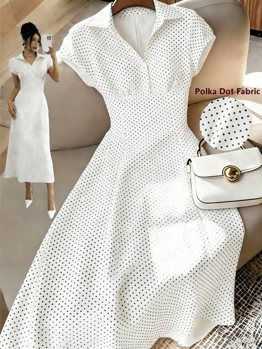 Uhlyne Uhlyne Đầm nữ cổ chữ V chấm bi dáng chữ A, kiểu dáng vintage, tay ngắn, tôn dáng cho mùa xuân/hè, phù hợp đi làm, hẹn hò, dự tiệc, Lễ Tạ ơn, Lễ tốt nghiệp, đám cưới, tiệc năm mới, thanh lịch, thời trang, đa năng, trang phục công sở cổ điển cho nữ, đầm cổ áo, đầm chấm bi, đầm kiểu Pháp, đầm trắng vintage, đầm chấm bi mùa hè, đầm trắng, đầm chấm bi trắng, đầm trắng dáng nhỏ, trang phục công sở cho nữ, quần áo công sở cho nữ. - trắng - Xem 1
