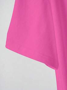 Women's Round Neck Letter Print Casual Versatile Daily Wear T-Shirt - Hot Pink - View 3