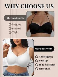 1件装女士简约舒适纯色果冻凝胶支撑型不可拆卸罩杯无钢圈加大码文胸 - 白色 - 查看 6