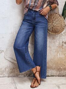 EMERY ROSE Casual Washed Loose Straight Leg Jeans - Blue - View 1