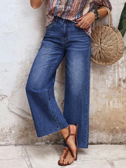 EMERY ROSE Avslappnade, tvättade, lösa raka jeans