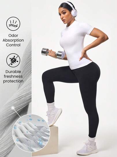 Seamluxe SHEIN Sport Casual Solid Color Short Sleeve Slim Fit Athletic T-Shirt