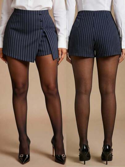 Radiana Women's Casual Commuter Striped Split Hem Shorts, Summer