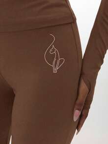 BABYPHAT Ribbed Pull On Flare Leggings High Waisted Stretch Bootcut Pants Fall Winter Casual Everyday - Chocolate Brown - View 5