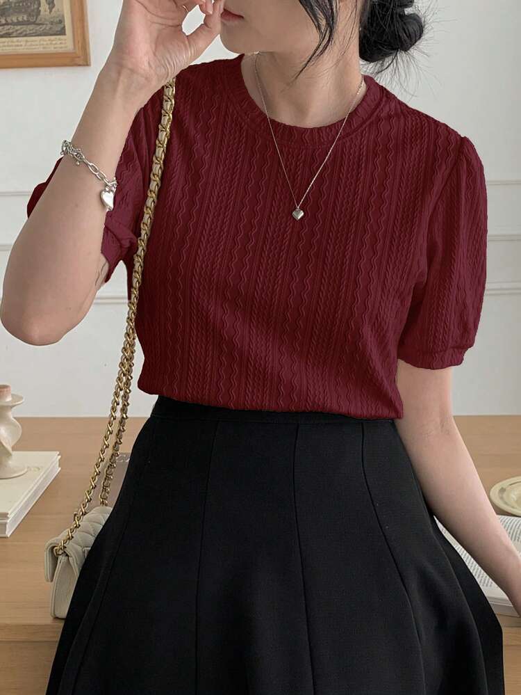 Women's Summer Round Neck Commuting Versatile Loose Casual Short Sleeve T-Shirt