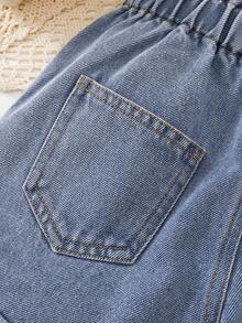 Quần short denim thường ngày cho bé gái, chất liệu nhẹ, kiểu dáng mới cho mùa hè, màu xanh nhạt, phong cách đường phố thoải mái, cạp chun co giãn, gấu quần xắn, chất vải cotton mềm mại, phù hợp cho mặc hàng ngày, dự tiệc, đi học, đi làm, bộ sưu tập mới Xuân/Hè 2026. - Rửa trung bình - Xem 6