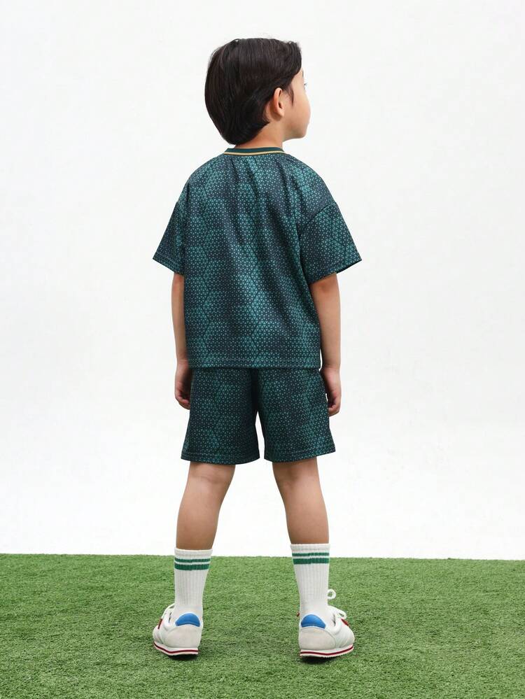 Teal All Over Print T-Shirt And Shorts Co-Ord Set With Jersey Number 10 And Logo Details For Summer Casual Wear