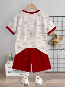 SHEIN Baby Boy Casual Minimalist T-Shirt Set Suitable For Summer, Classic Cute Tiger Print - Multicolor - View 3