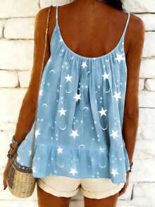 Selamara Women's All-Over Print Casual Vacation Camisole - Blue and White - View 2